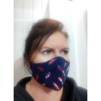 Granatowa Maska Ochronna z bawełny dwuwarstwowa - listeczki